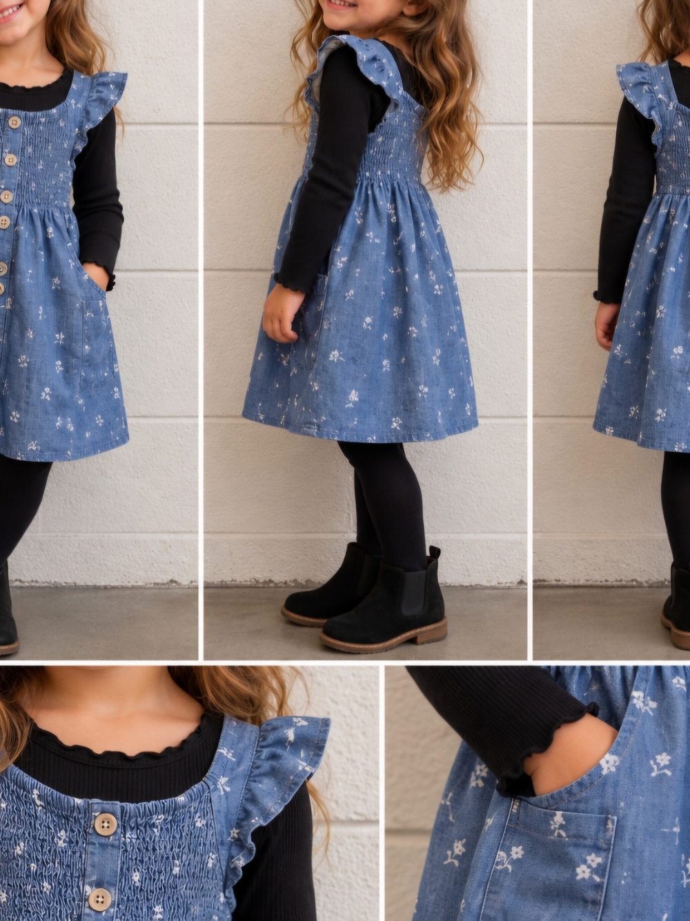 Cat & Jack Blue Floral Smocked Ruffle Pinafore Dress